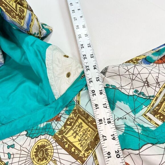 Mureli Silk Windbreaker Womens Medium World Map artsy High Neck Zip-Up Jacket - Picture 7 of 9